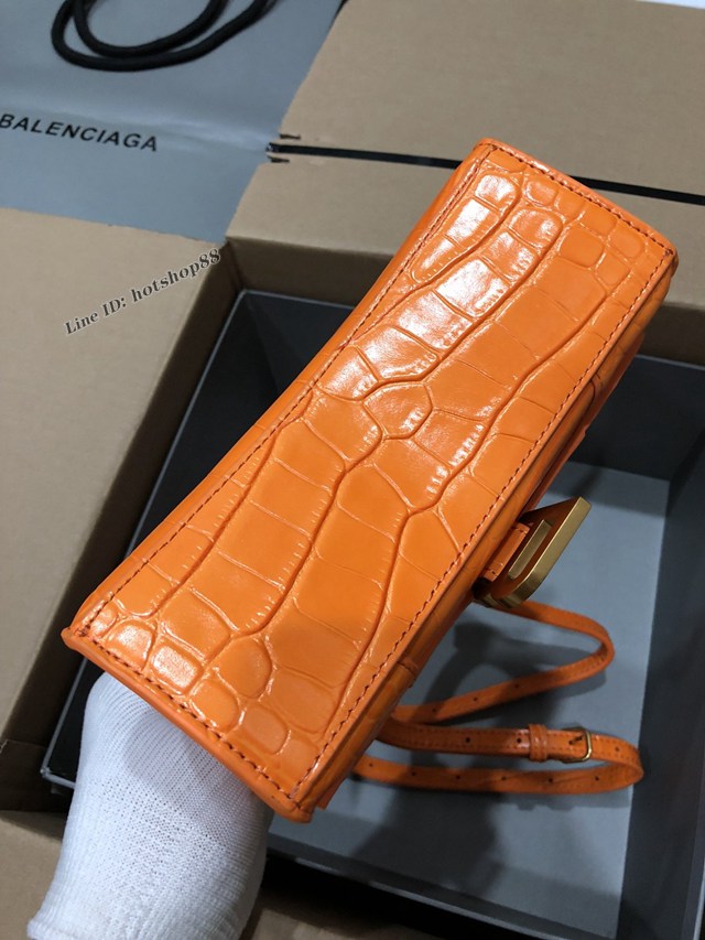 Balenciaga專櫃爆款小號手提女包 巴黎世家鱷魚橙色金扣Hourglass沙漏包 fyj1641